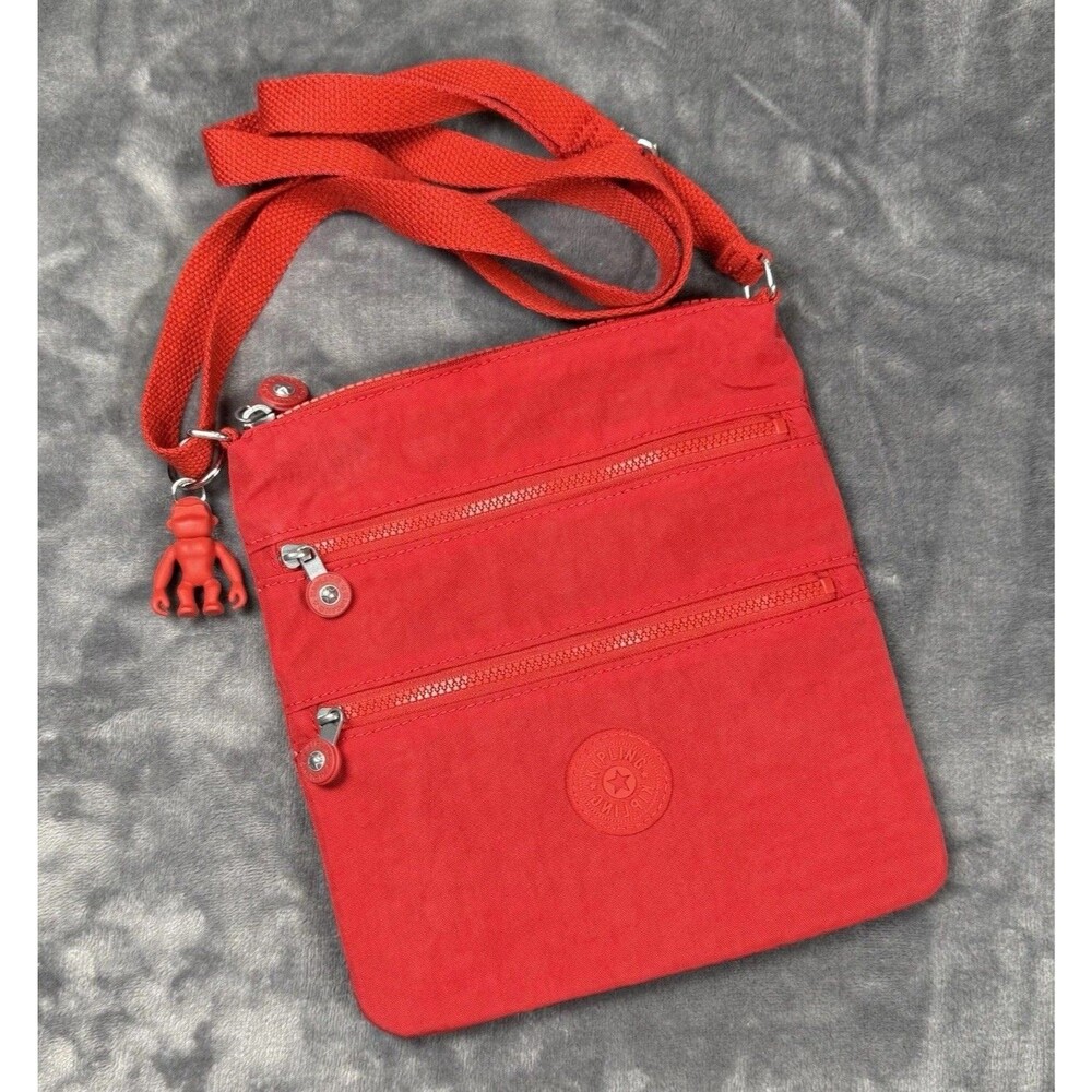 Kipling Women's Crossbody Bag Nylon Purse Red Monkey Charm Zip Pockets NWOT